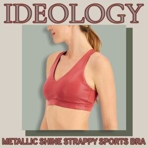ID IDEOLOGY Rosy Pink Metallic-Finish Strappy Low-Impact Sports Bra-XL NWT